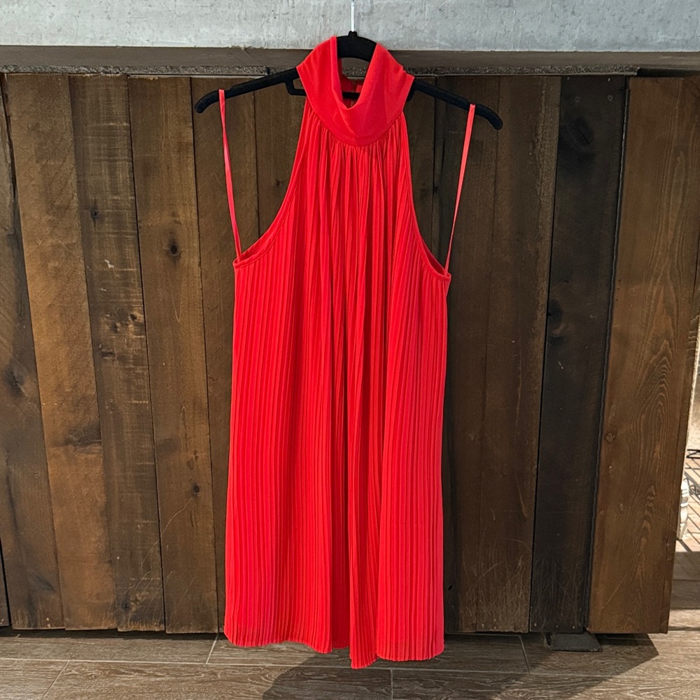 Naked Zebra Red Pleated Halter Dress – Size Small